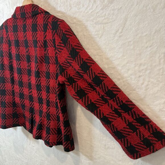 Coldwater Creek Jacket Blazer Houndstooth Chenille Red Black Plaid 20 - Picture 10 of 11